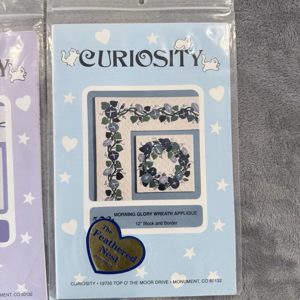 Lot 3 Vintage Quilt Patterns Floral Applique Pansy Morning Glory Wreath 1990s